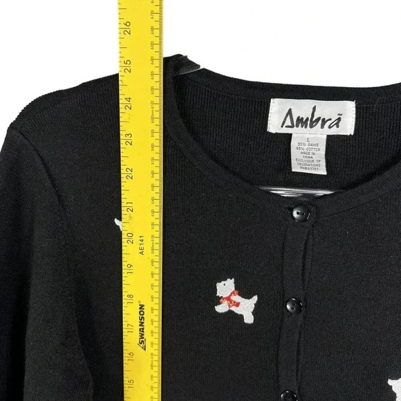 Ambra Womens Large Black Christmas Scottie Dog Embroidered Cardigan Knit Sweater - Picture 5 of 11